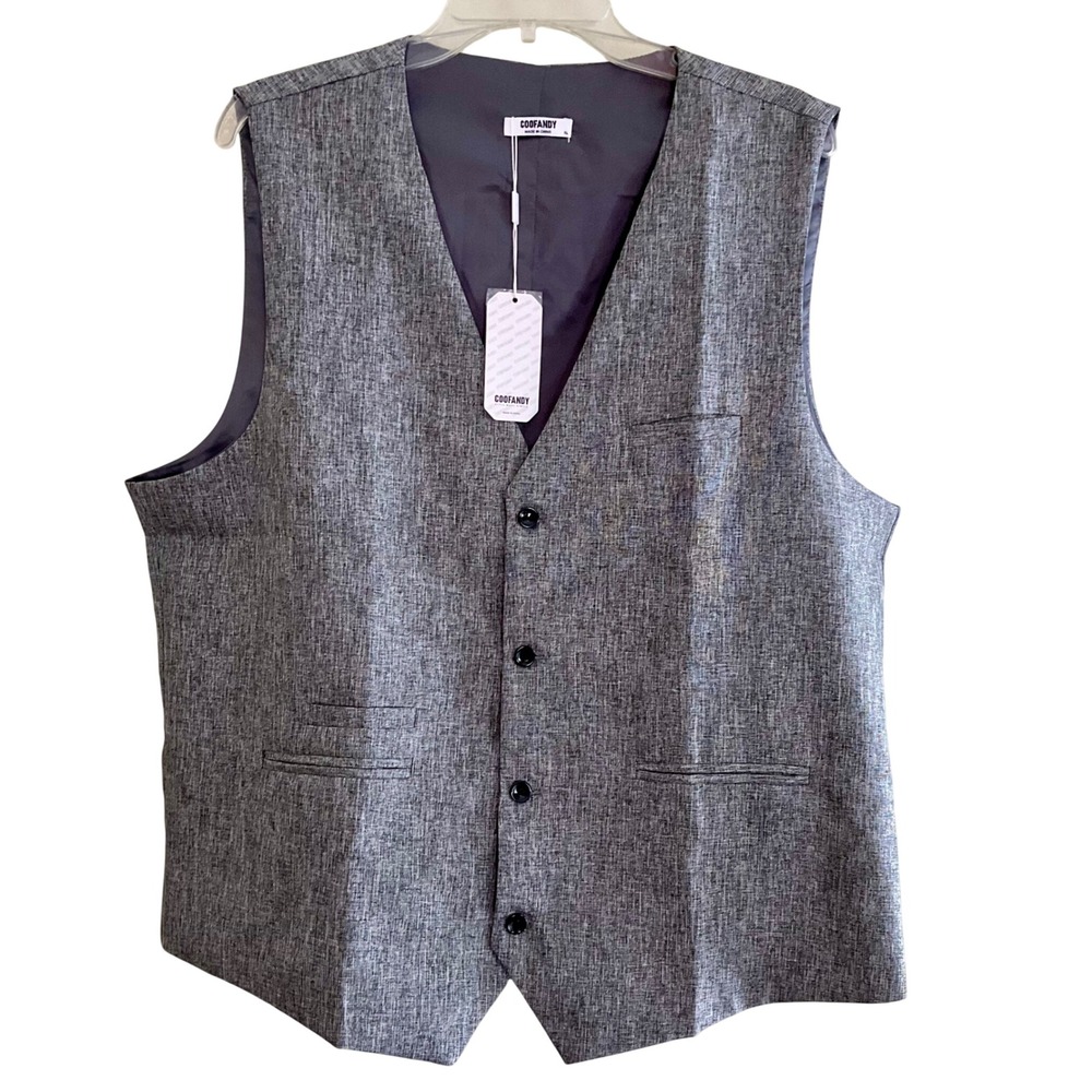 COOFANDY Mens Slim Fit Formal Suit Vest Gray Size XL NWT Preppy Career Party